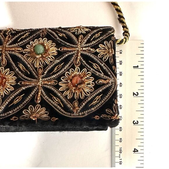 Vintage Embroidered Zardozi  Design Velvet Mini Crossbody Bag Braided‎ Strap - Picture 10 of 16